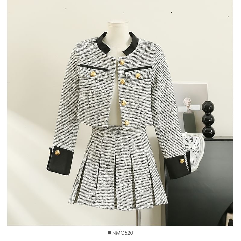 Set: Tweed Jacket + Pleated A-Line Skirt