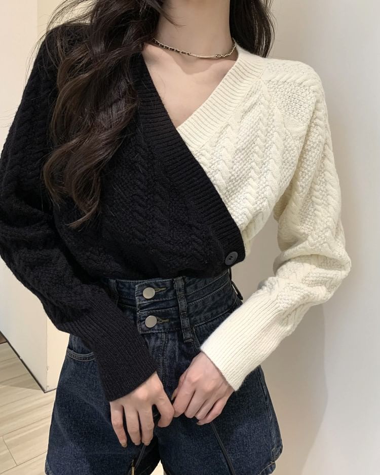 V-Neck Two-Tone Sweater