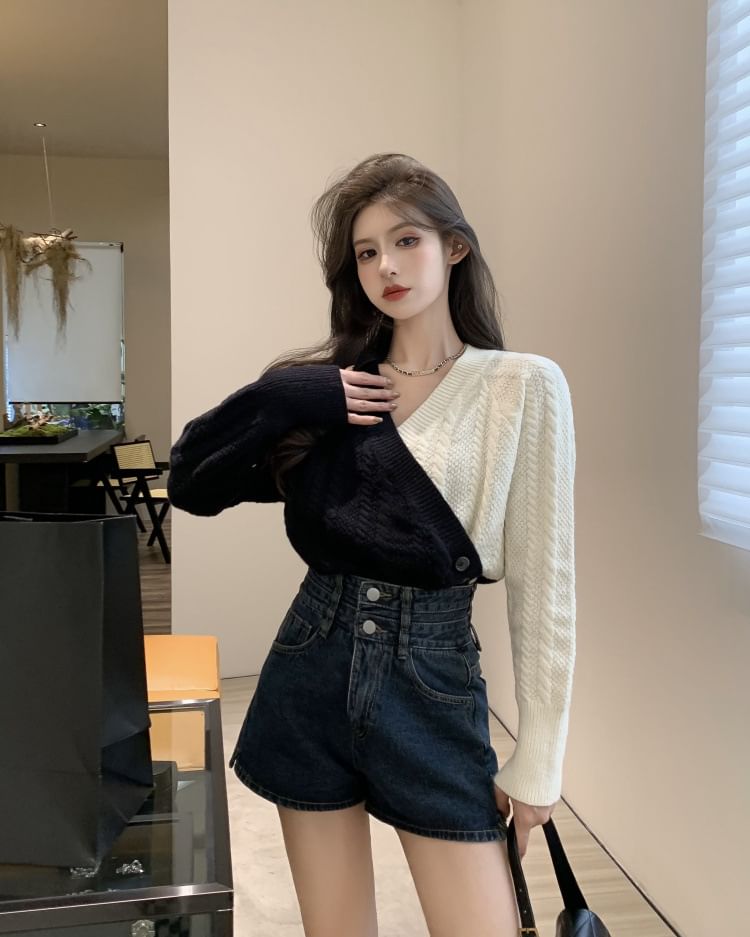 V-Neck Two-Tone Sweater