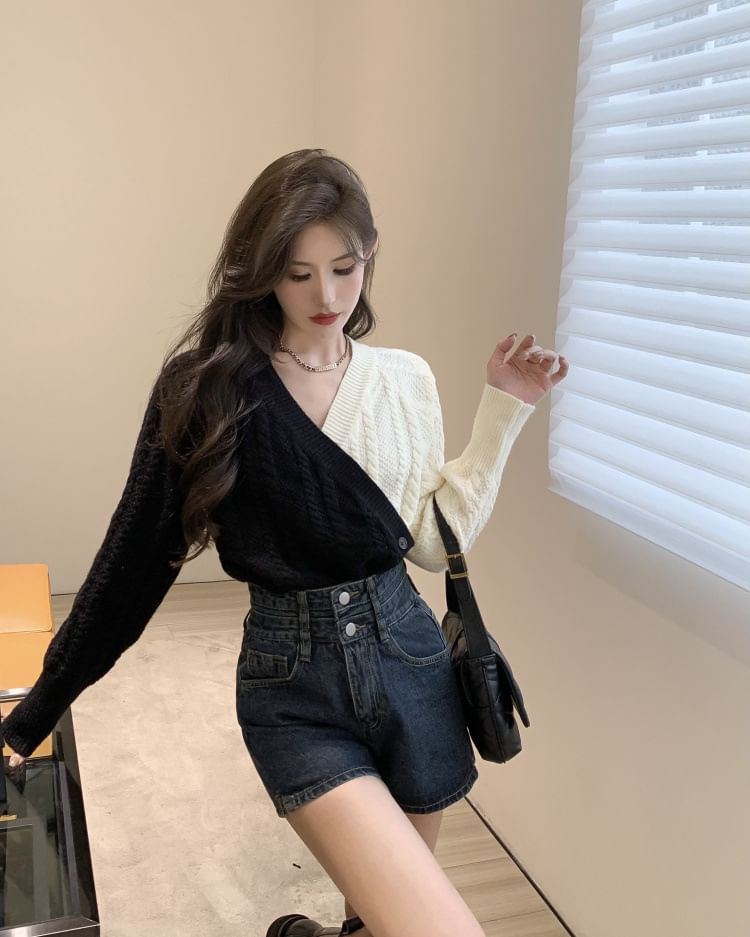 V-Neck Two-Tone Sweater