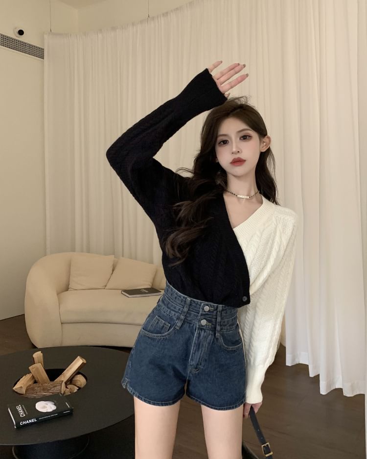 V-Neck Two-Tone Sweater