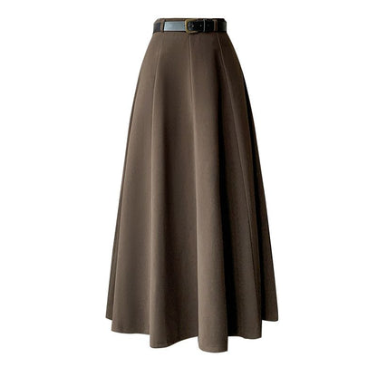 High-Waist Plain Woolen A-Line Skirt