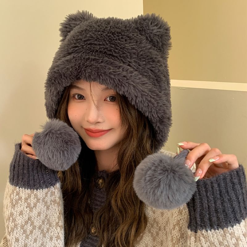 Ear Chenille Pom Hat Bear