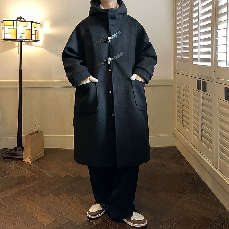 Long-Sleeve Toggle Woolen Trench Coat