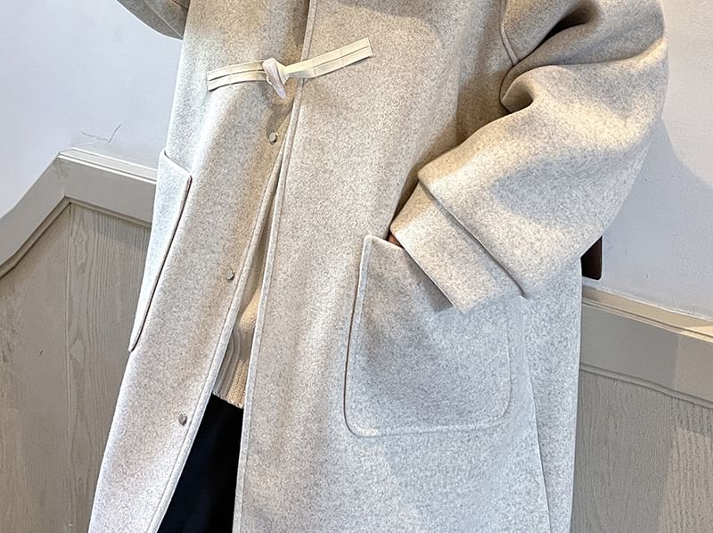 Long-Sleeve Toggle Woolen Trench Coat
