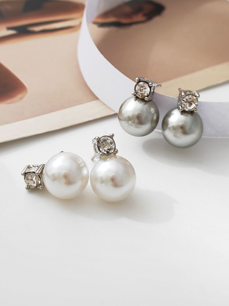 Drop Rhinestone Earring Pearl Faux