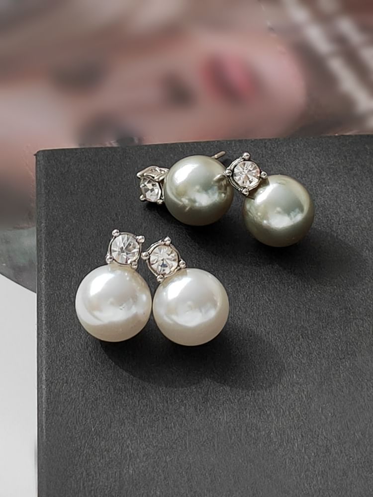 Drop Rhinestone Earring Pearl Faux