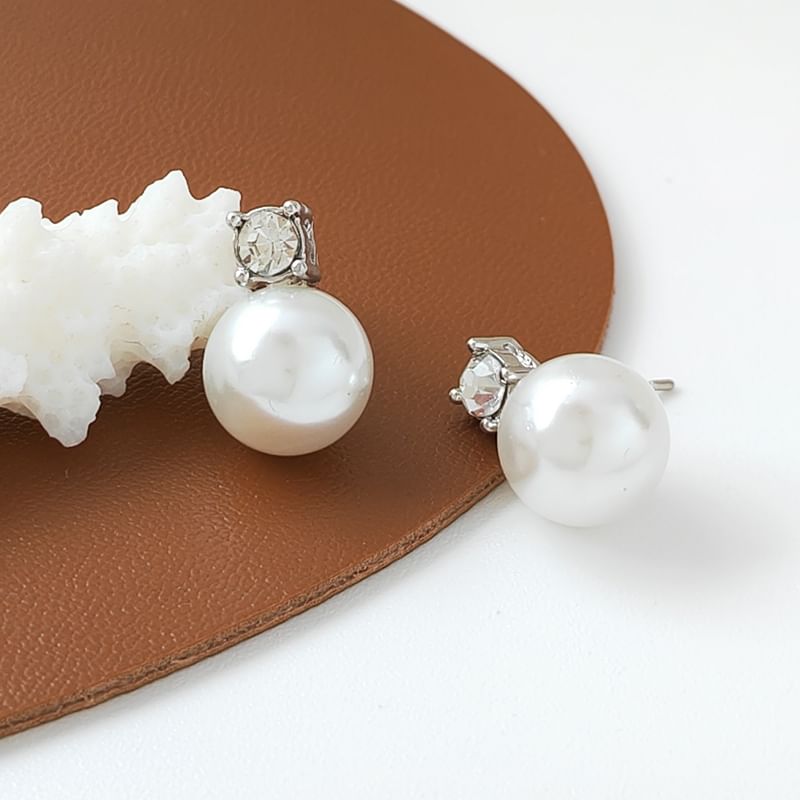 Drop Rhinestone Earring Pearl Faux