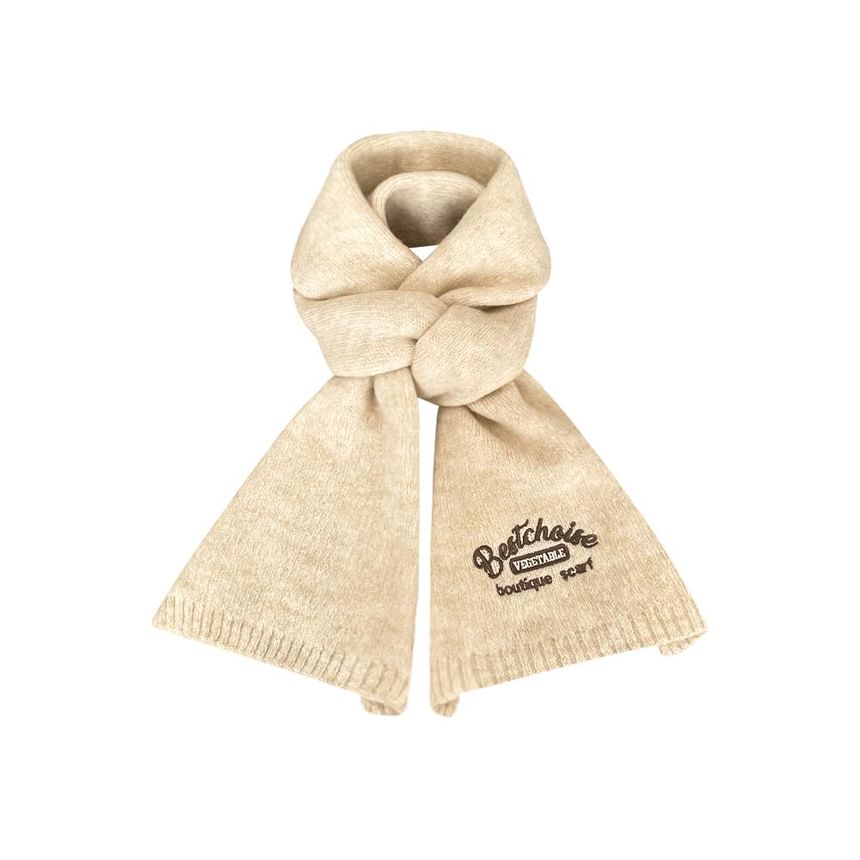 Lettering Embroidered Knit Scarf