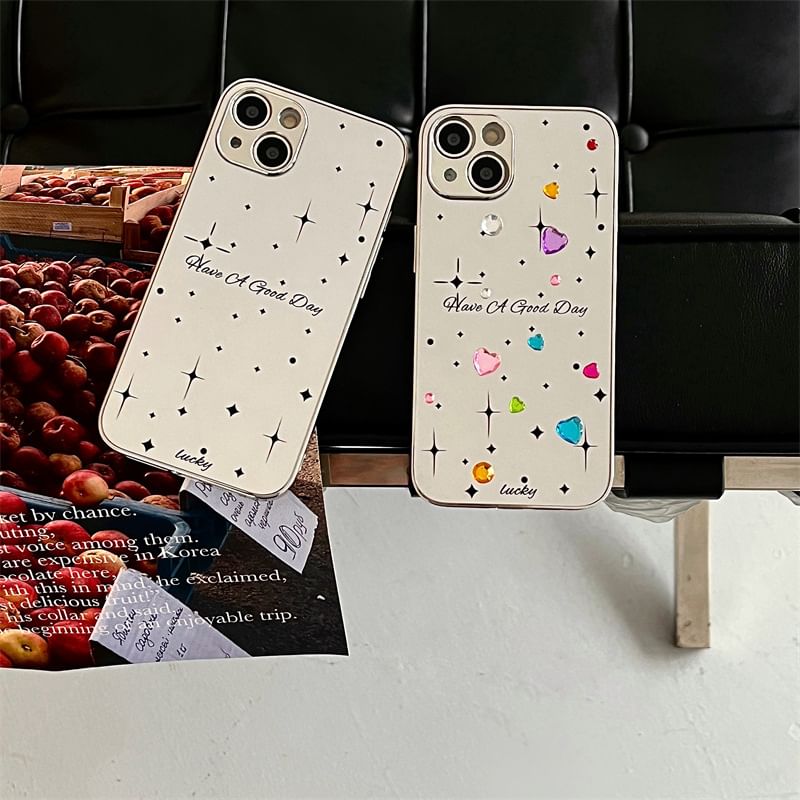 Rhinestone Phone Heart Case Mirrored