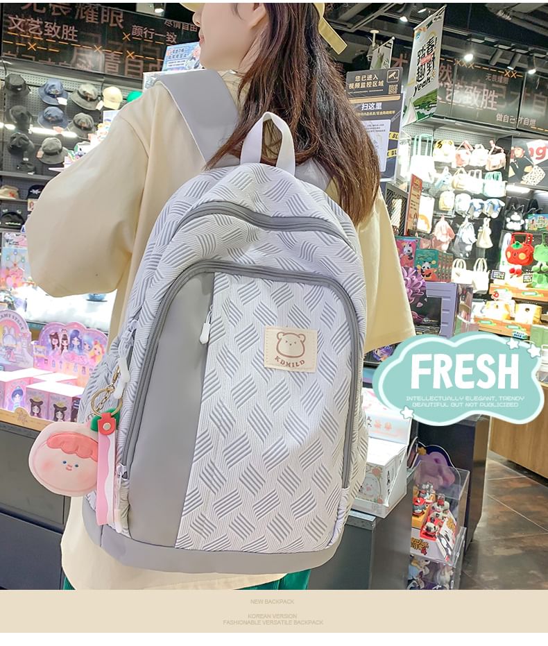 Patterned Paneled Backpack / Peach Charm / Set