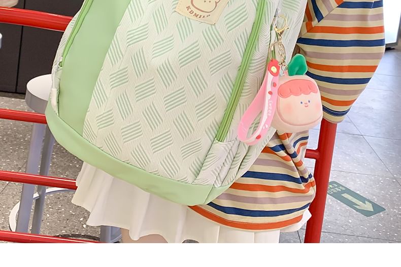 Patterned Paneled Backpack / Peach Charm / Set