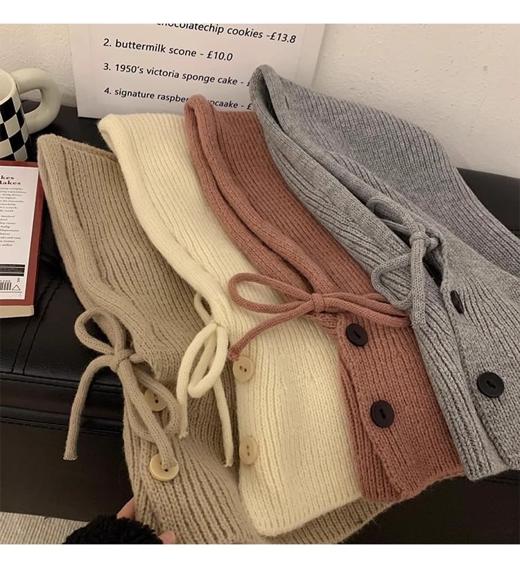 Buttoned Plain Balaclava Knit