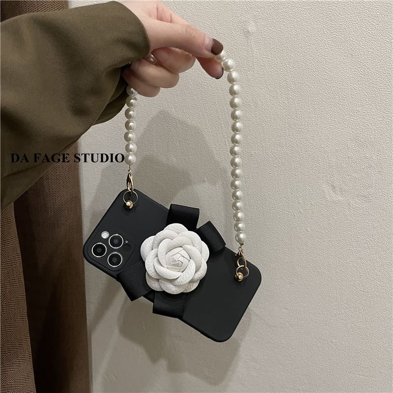 Pearl Faux Strap Floral Phone Case