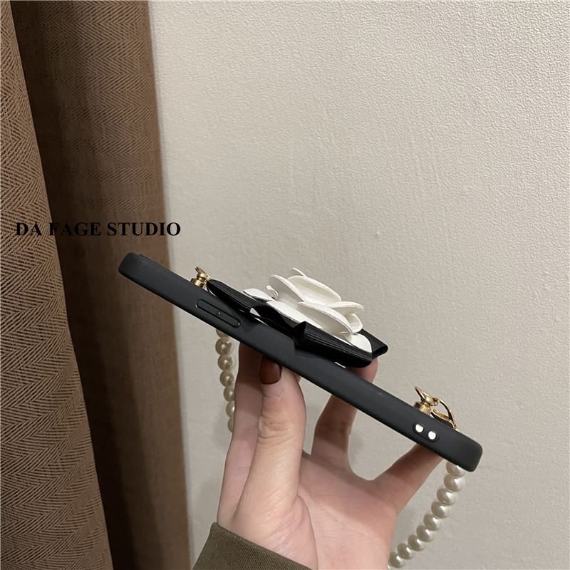 Pearl Faux Strap Floral Phone Case