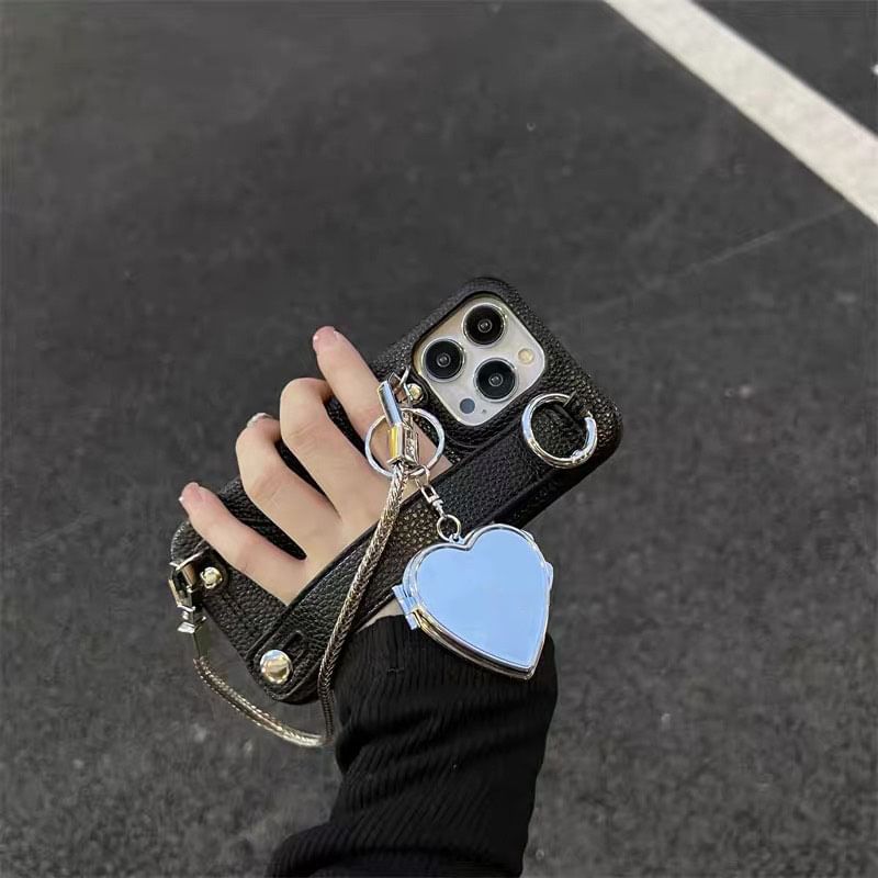 Heart Case Leather Faux Mirrored Phone