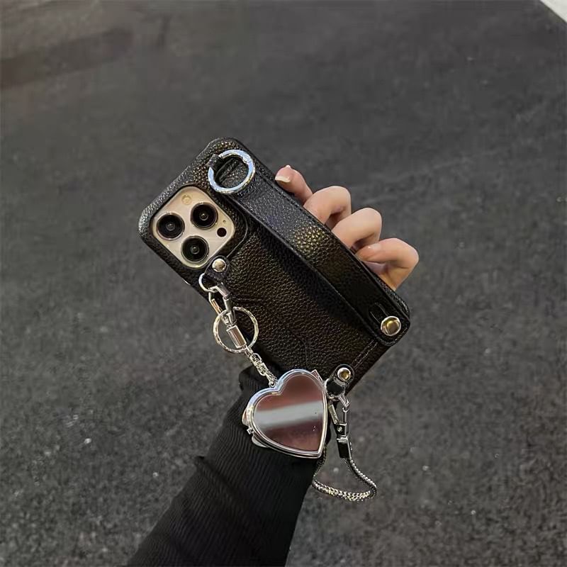 Heart Case Leather Faux Mirrored Phone