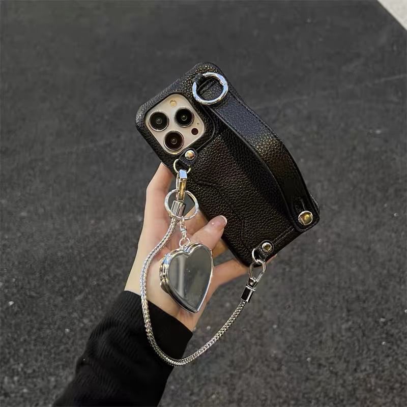 Heart Case Leather Faux Mirrored Phone