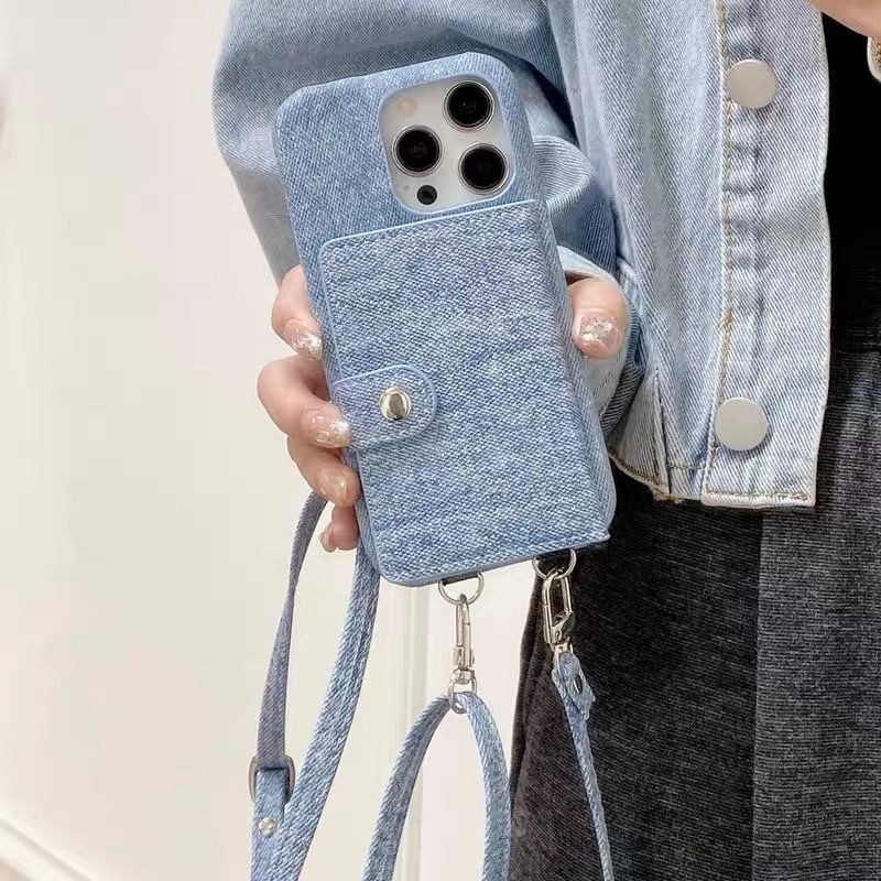 Denim Phone Case Card Lanyard Holder