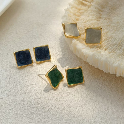 Square Glaze Alloy Stud Earring