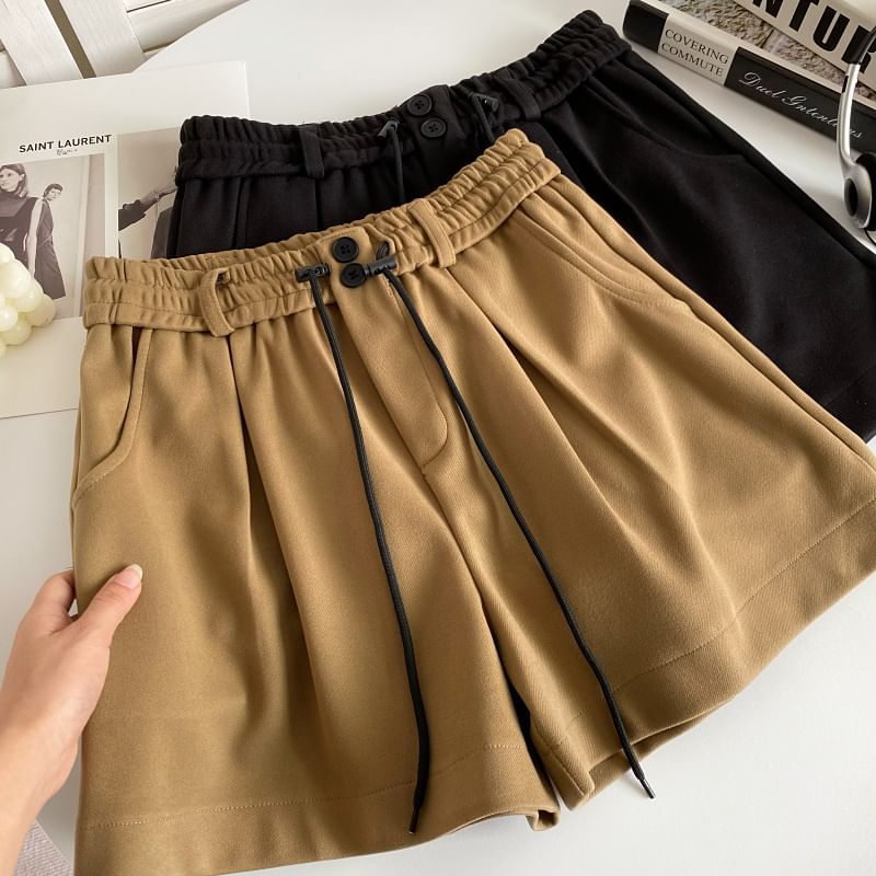 Drawstring Waist Plain Shorts