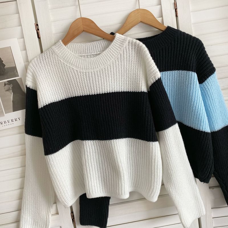 Crew Neck Two Tone Sweater