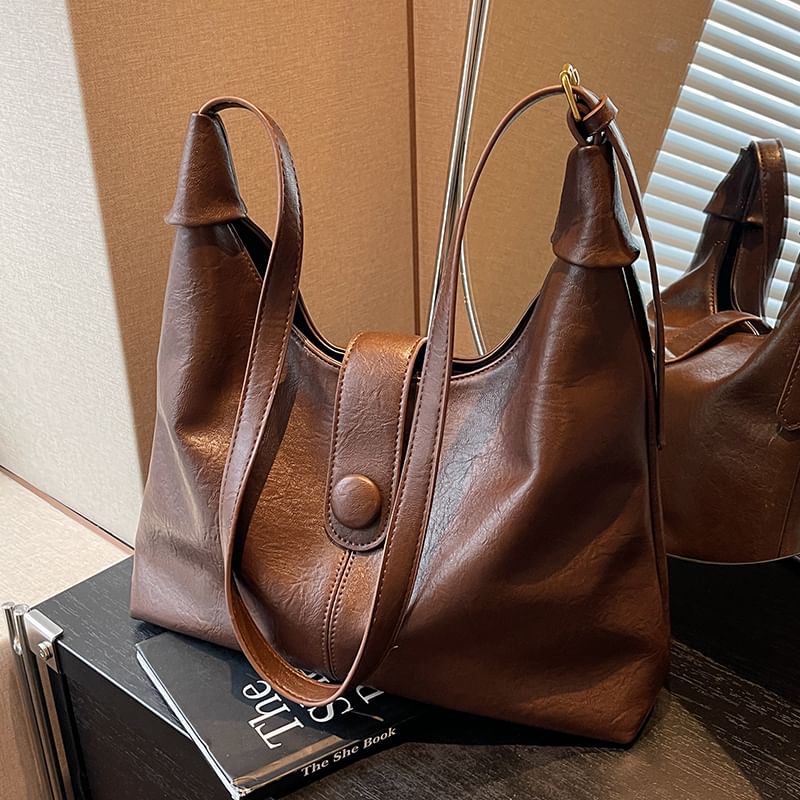 Bag Faux Tote Leather Plain