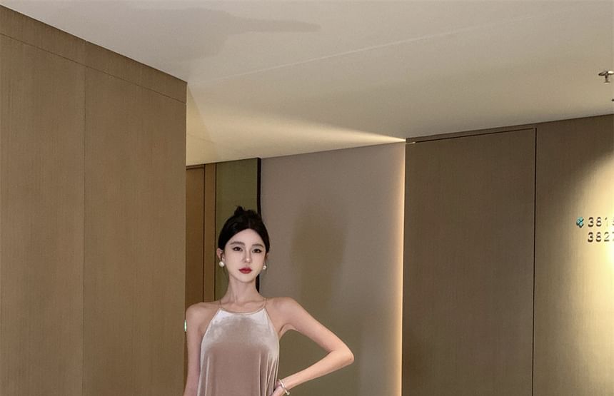 Dress Velvet Halter A-Line Maxi Neck