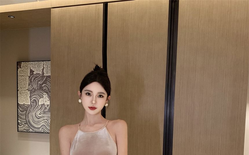 Dress Velvet Halter A-Line Maxi Neck