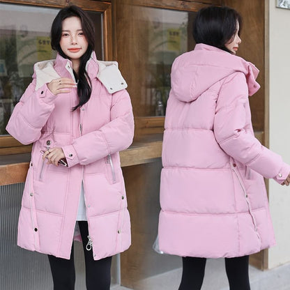 Hooded Two Tone Plain Puffer Coat