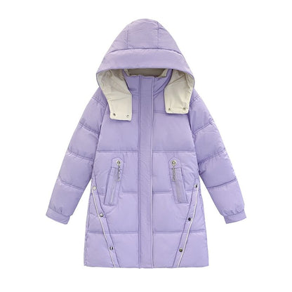 Hooded Two Tone Plain Puffer Coat