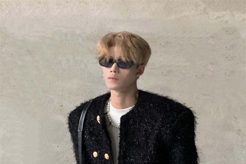 Crew Neck Plain Tweed Double-Breasted Jacket