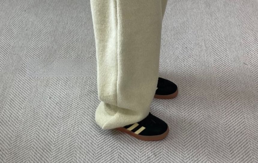 Mid Rise Plain Fleece Wide Leg Sweatpants