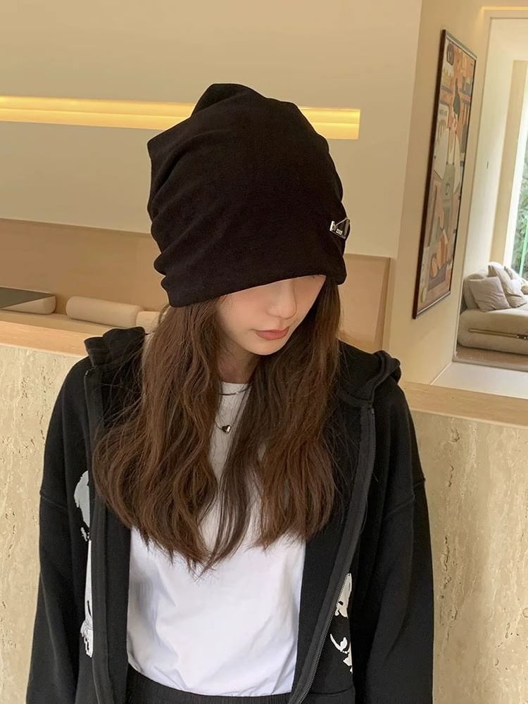 Slouchy Beanie Knit Plate Metal