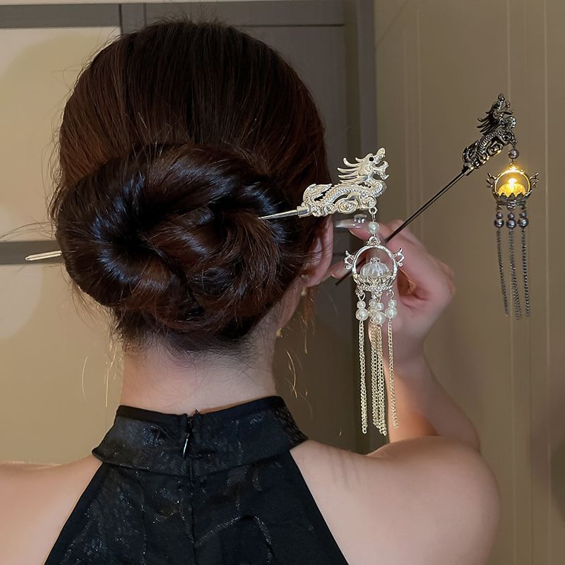 Faux Pearl Stick Dragon Fringed Hair