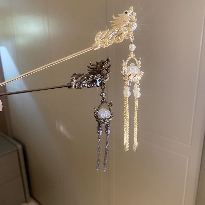 Faux Pearl Stick Dragon Fringed Hair