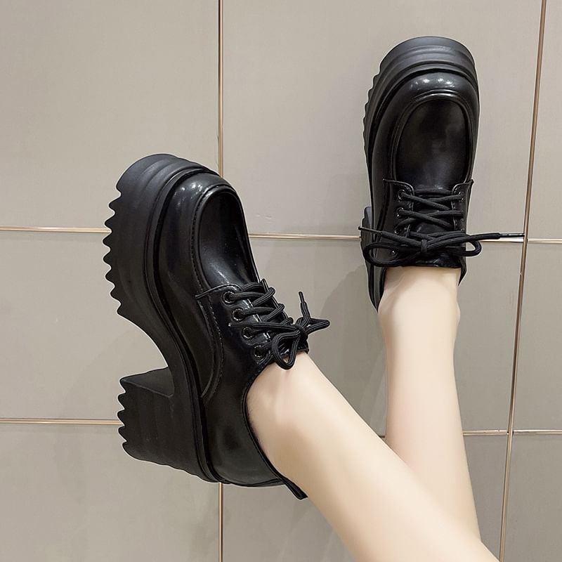 Lace-Up Chunky Platform Shoes Heel Derby