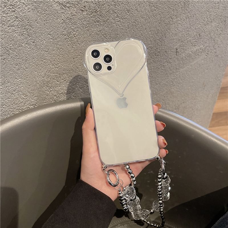 Phone Transparent Case Chain Heart Crystal Faux