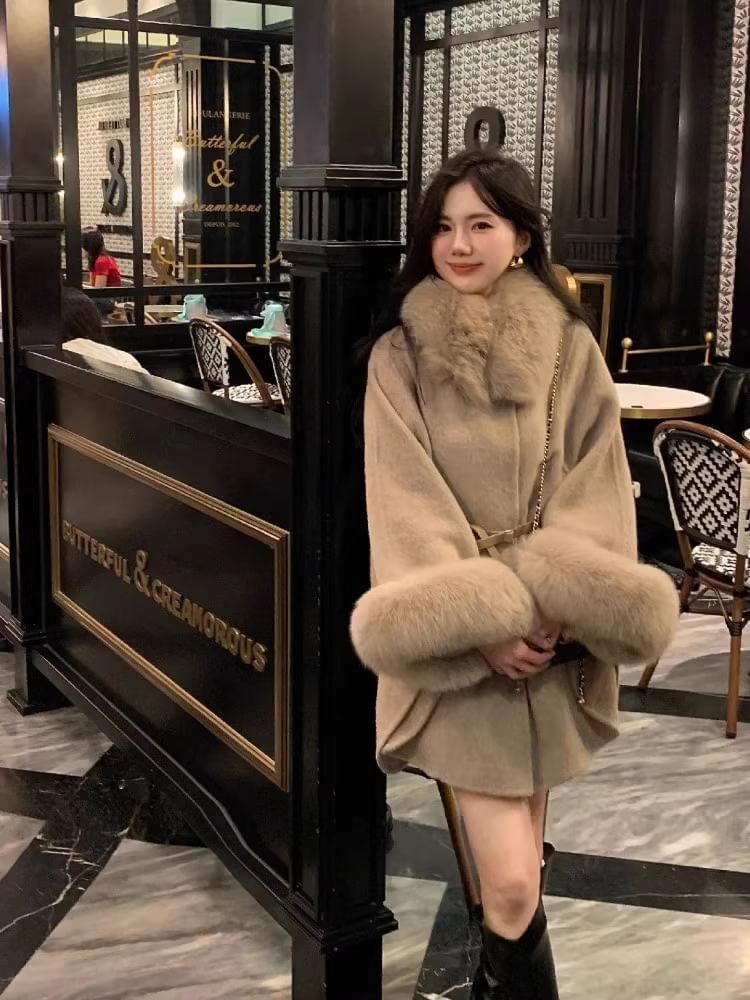 Faux Fur Collar Woolen Coat