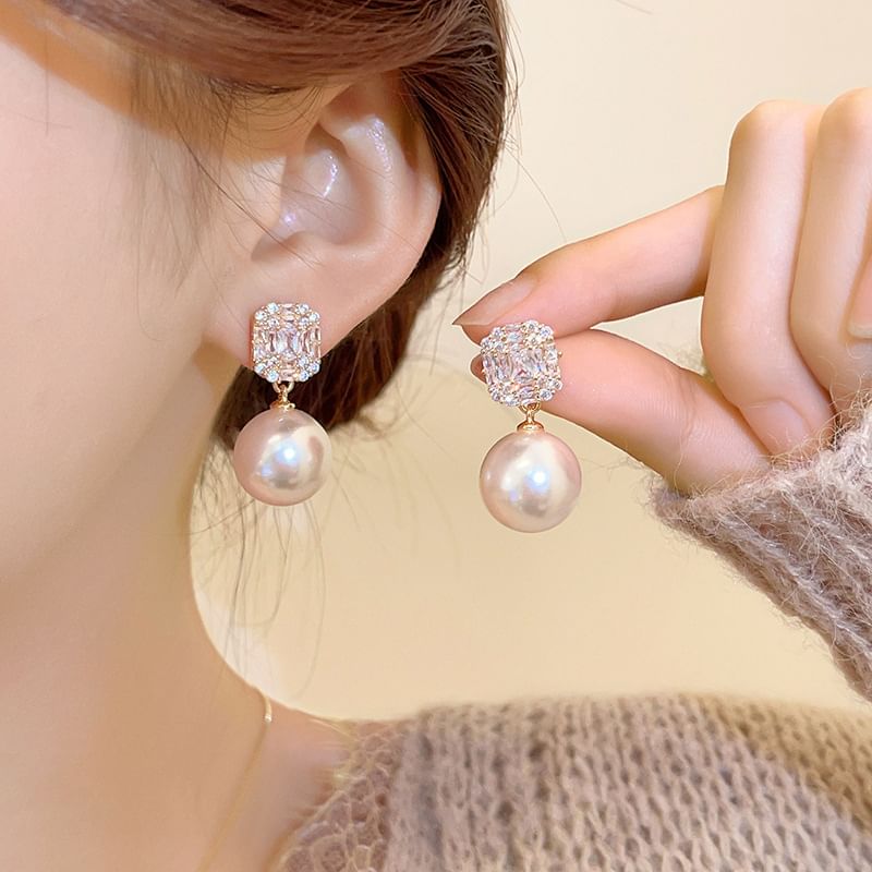 Faux Earring Rhinestone Pearl Drop
