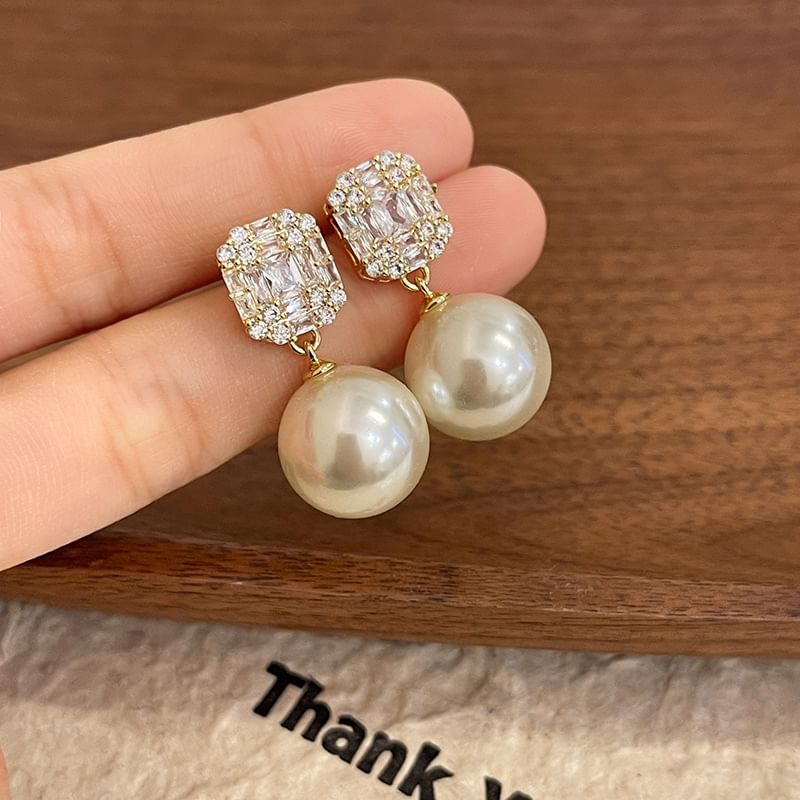Faux Earring Rhinestone Pearl Drop