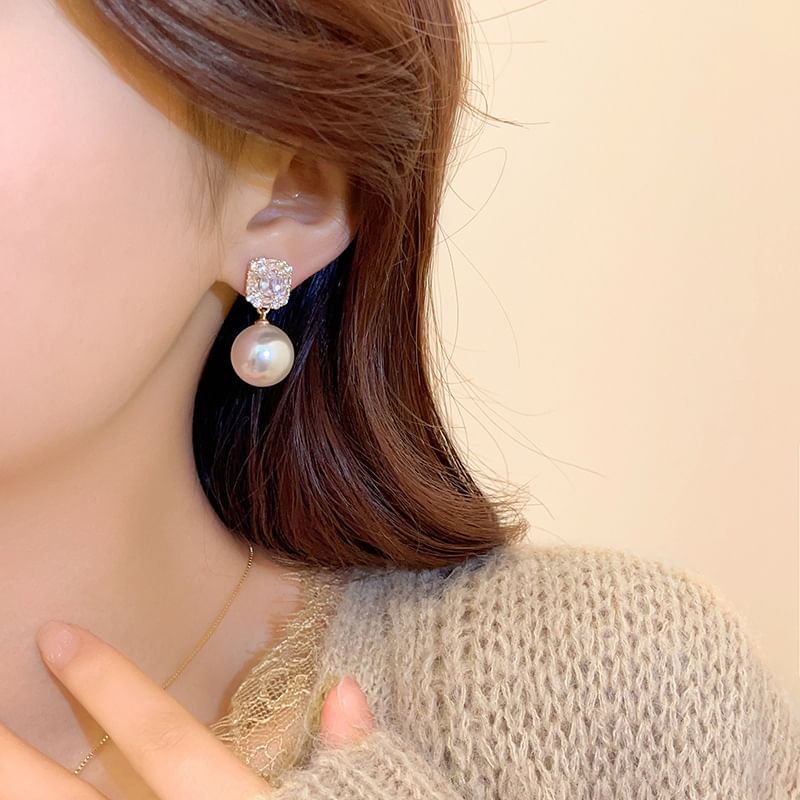 Faux Earring Rhinestone Pearl Drop