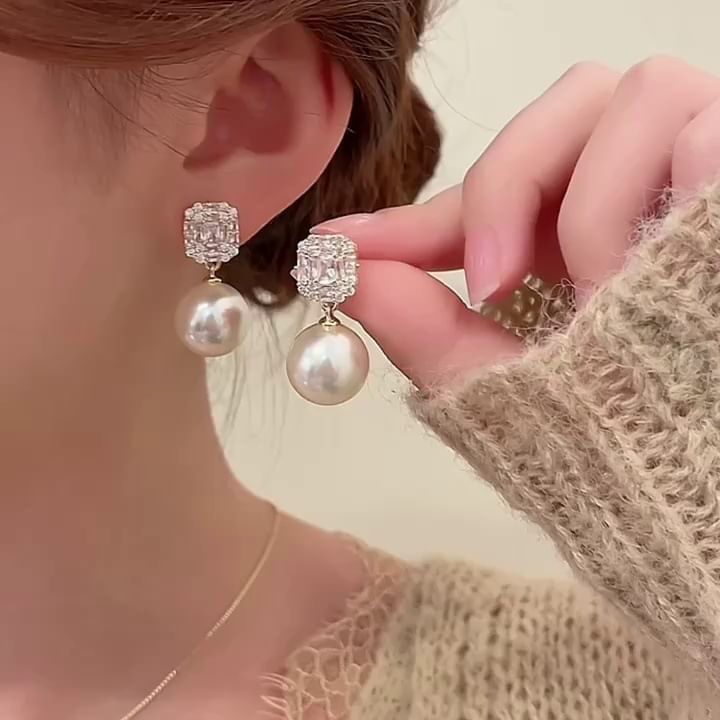 Faux Earring Rhinestone Pearl Drop