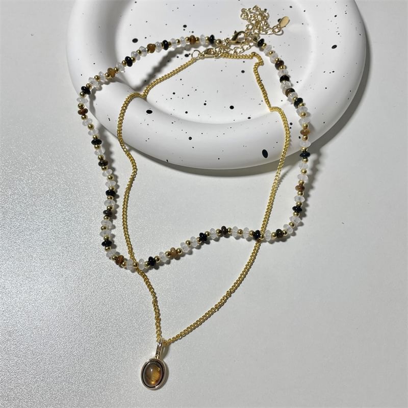 Necklace Gemstone Layered Pendant Beaded