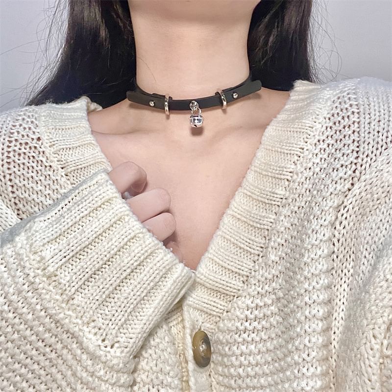 Choker Pendant Leather Faux Bell