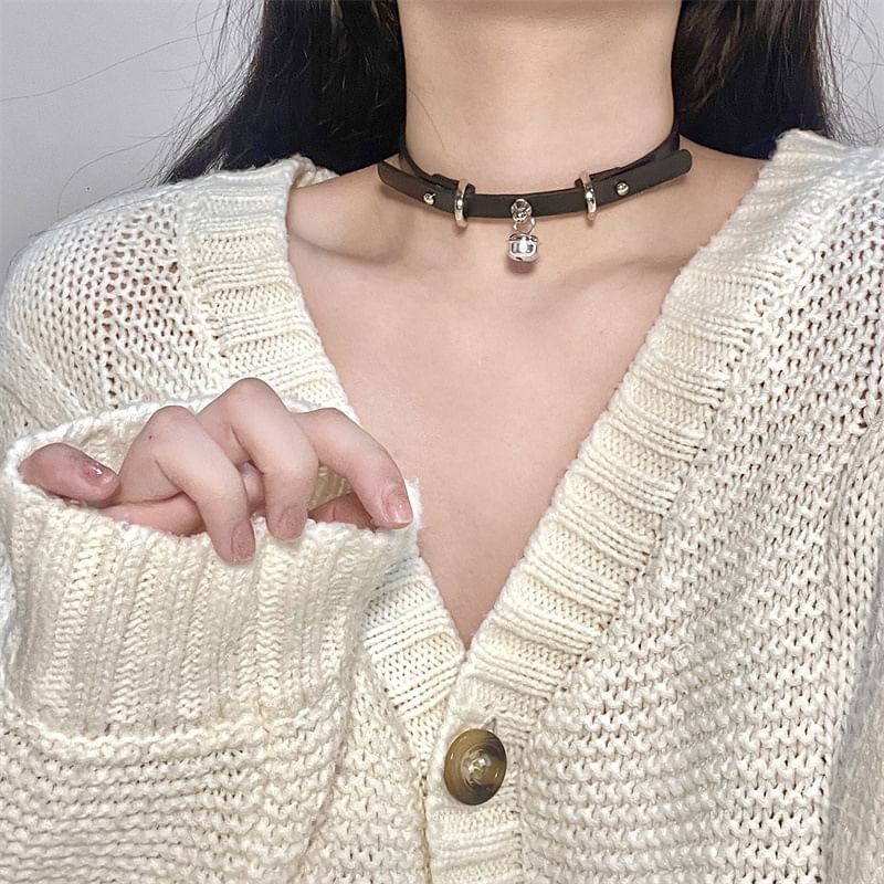 Choker Pendant Leather Faux Bell