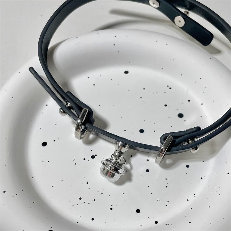 Choker Pendant Leather Faux Bell