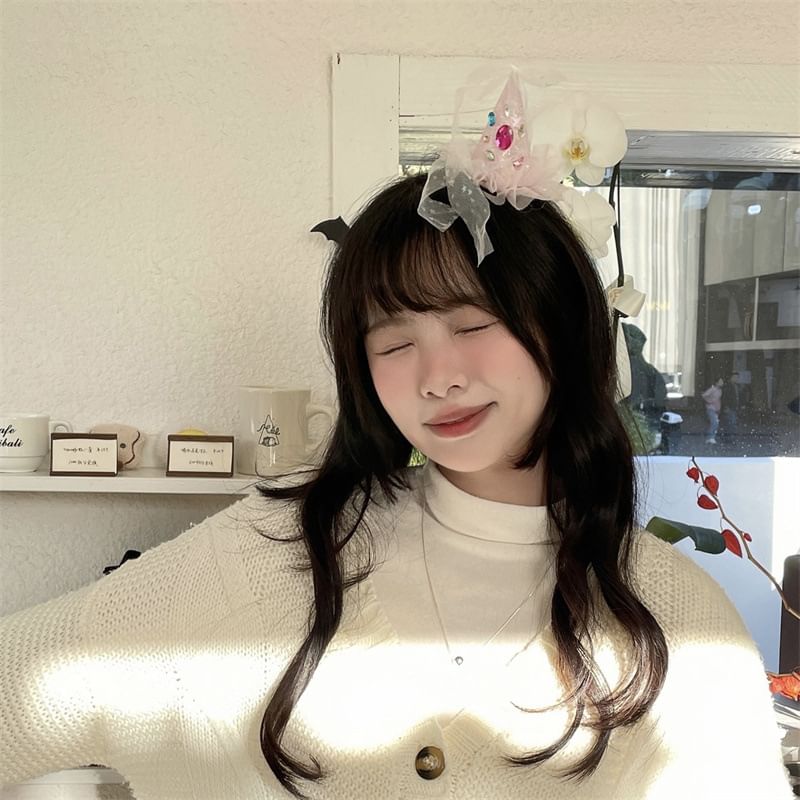 Mesh Hat Rhinestone Hair Clip Party