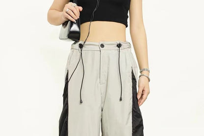 High Waist Color-Block Loose-Fit Wide-Leg Sweatpants