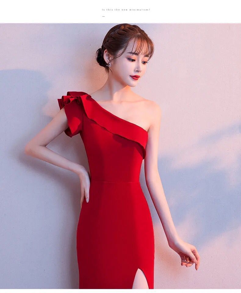 Single Shoulder Plain Sheath Evening Gown